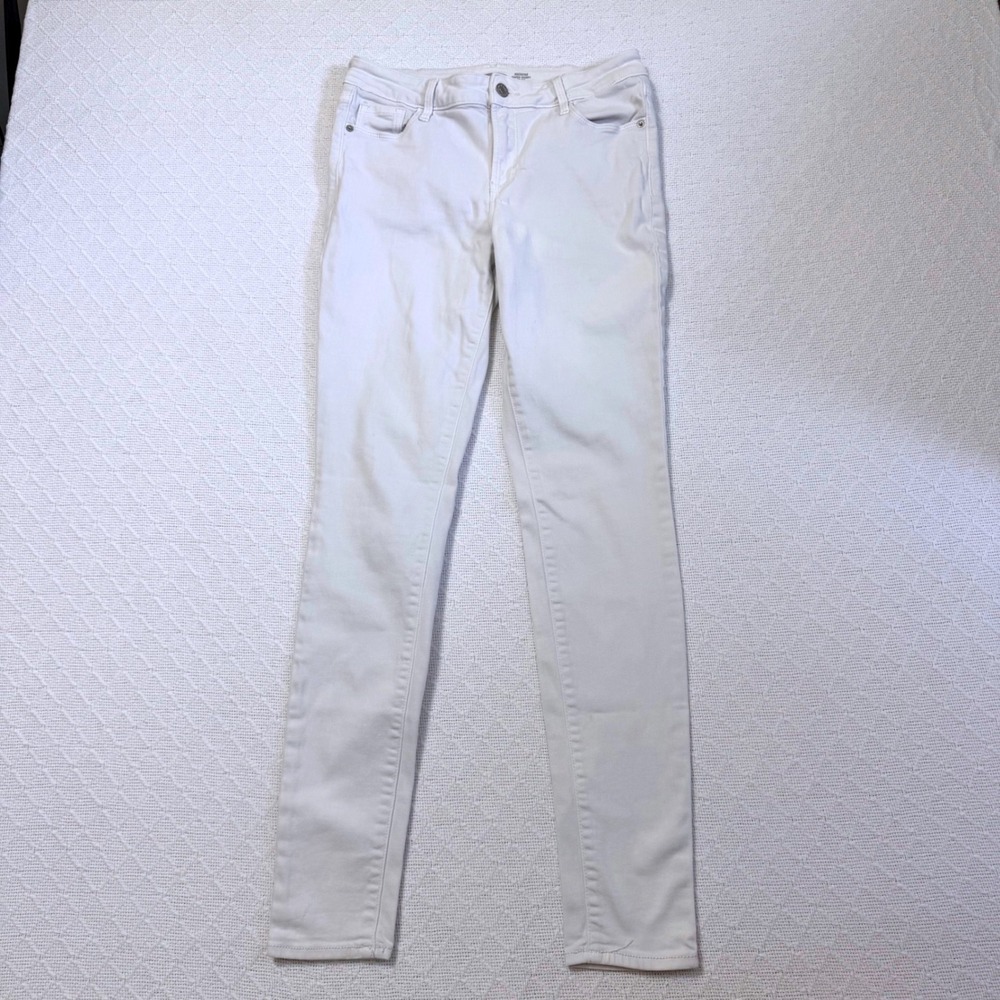 Old Navy Rockstar Super Skinny White Mid Rise Jeans Womens 4 Long Stretch Denim